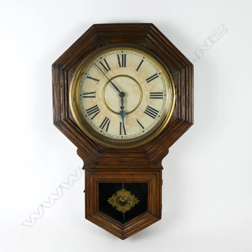 An American colonial Gilbert Clock Co. drop-dial pendulum wall clock Image 1++