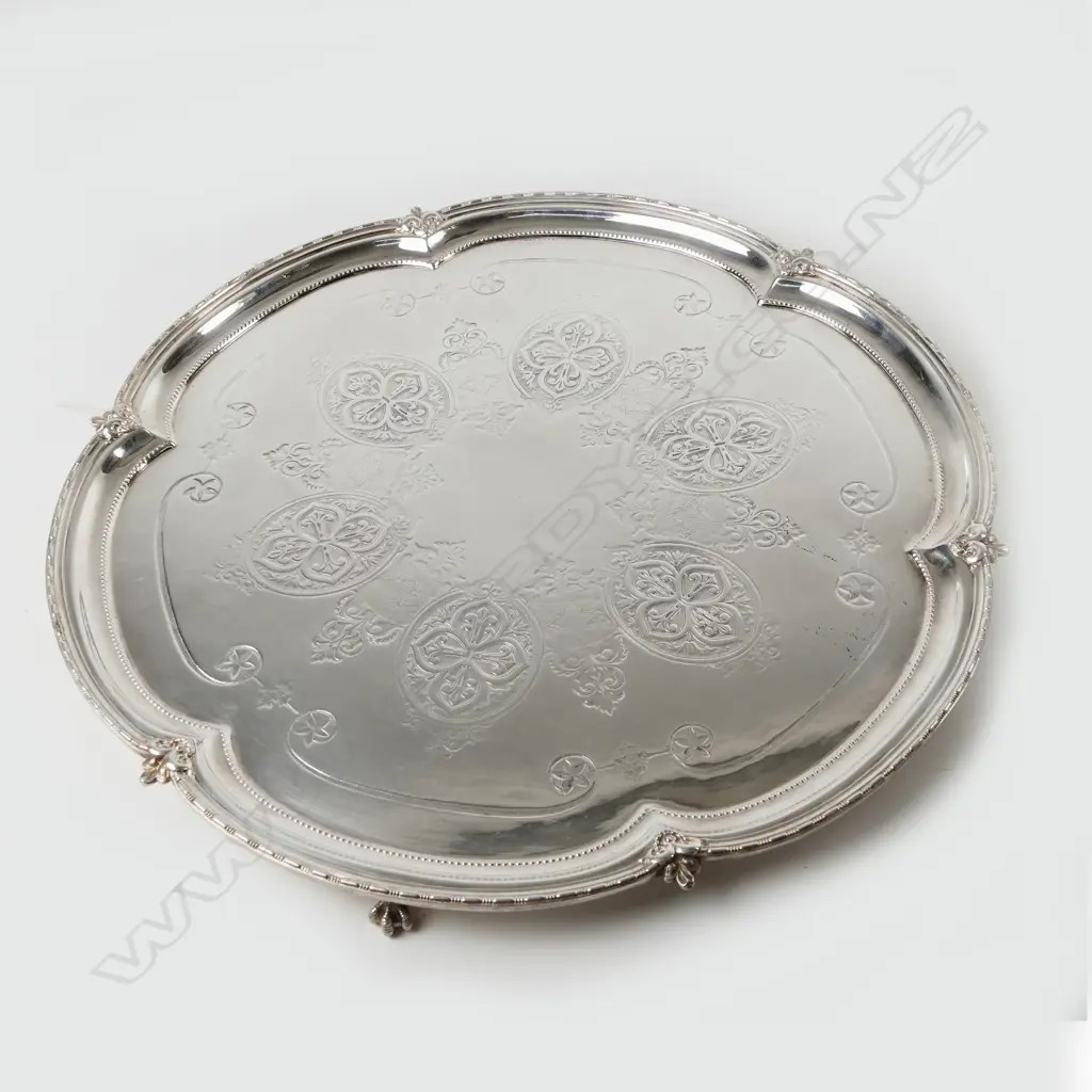 A large late Victorian silver plated circular tray Image 1++