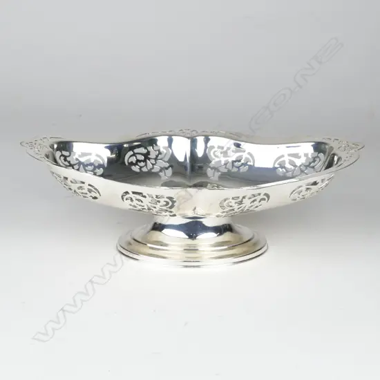 A silver fruit bowl on stand