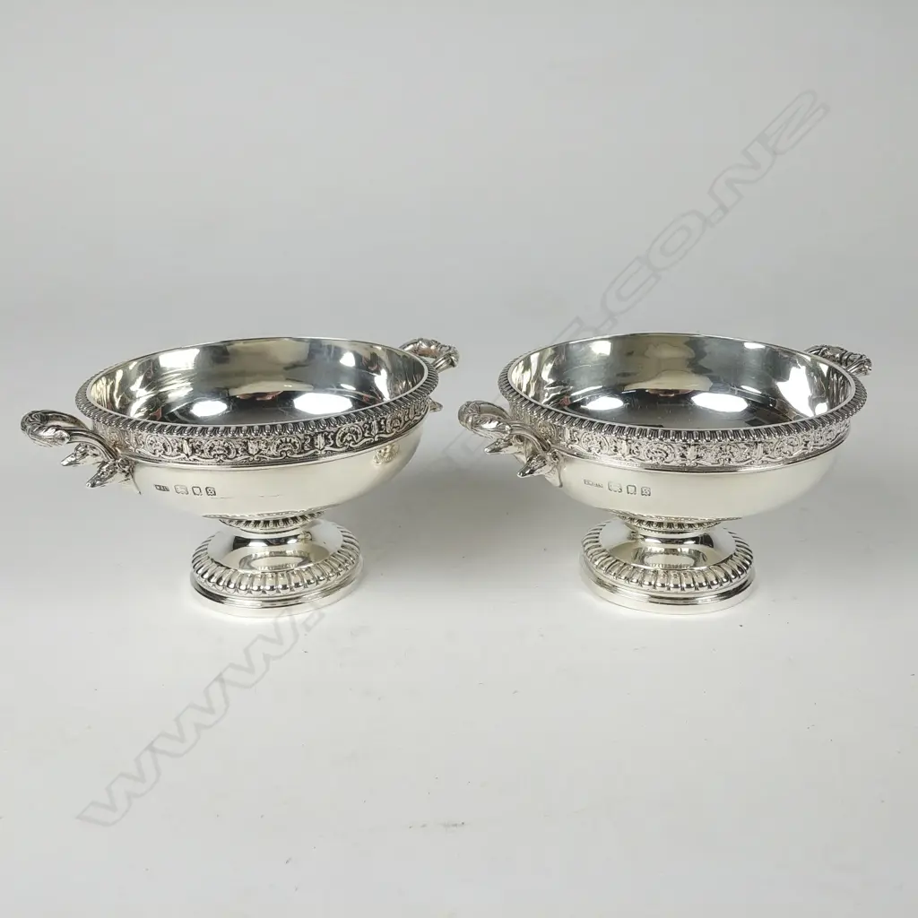 A pair of heavy silver two-handled circular stem dishes Image 1++
