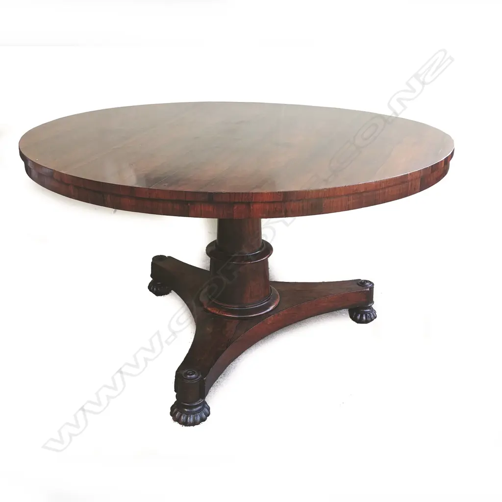 A good Regency rosewood circular tilt-top dining table Image 1++