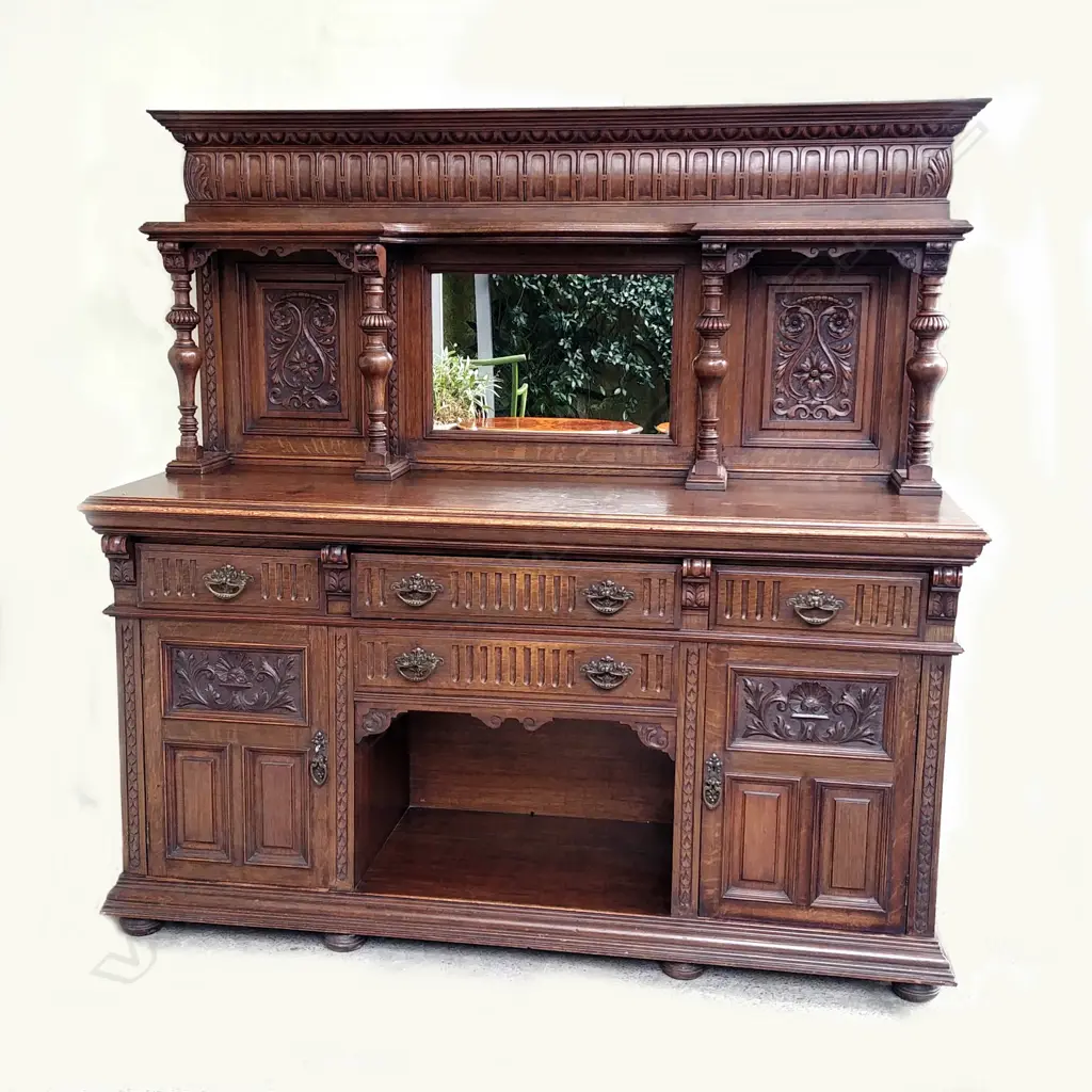 A large vintage oak mirror back sideboard Image 1++