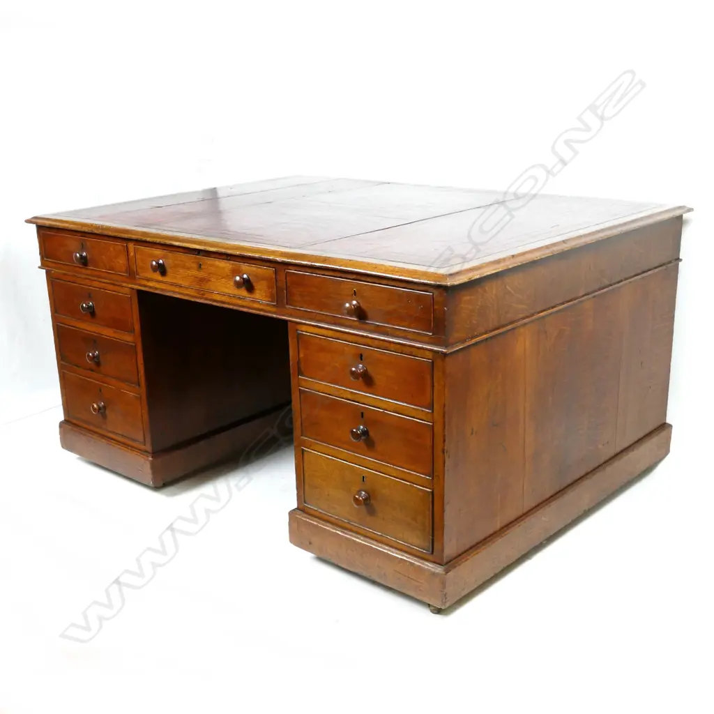 A Victorian oak twin pedestal partners desk Image 1++