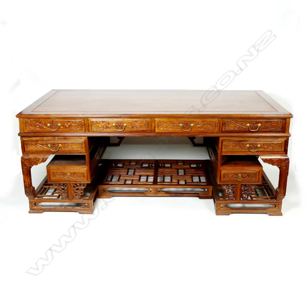 A large impressive Chinese rosewood pedestal desk Image 1++