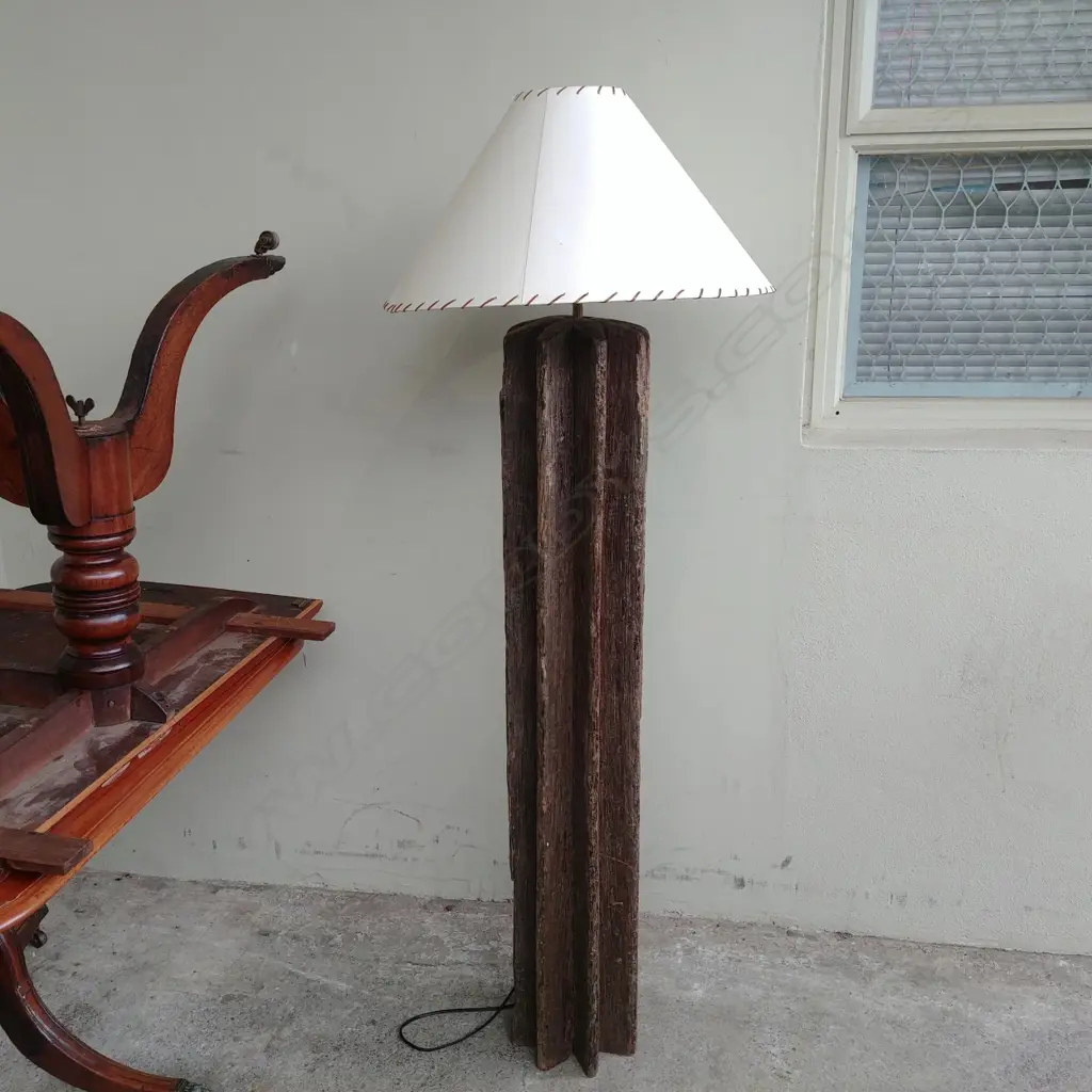 A 19thC wooden agricultural threshing gear converted to a standard lamp Image 1++
