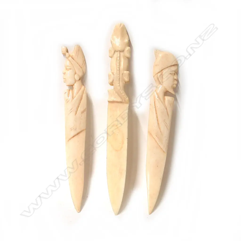 Three vintage African carved ivory letter openers Image 1++
