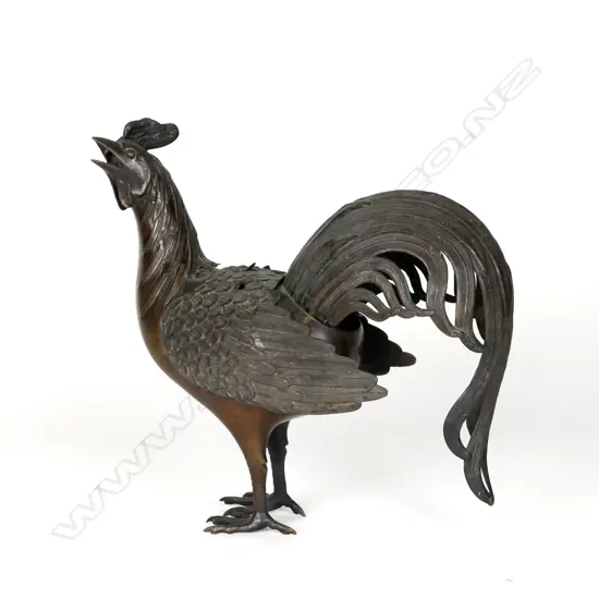 A hollow bronze cockerel