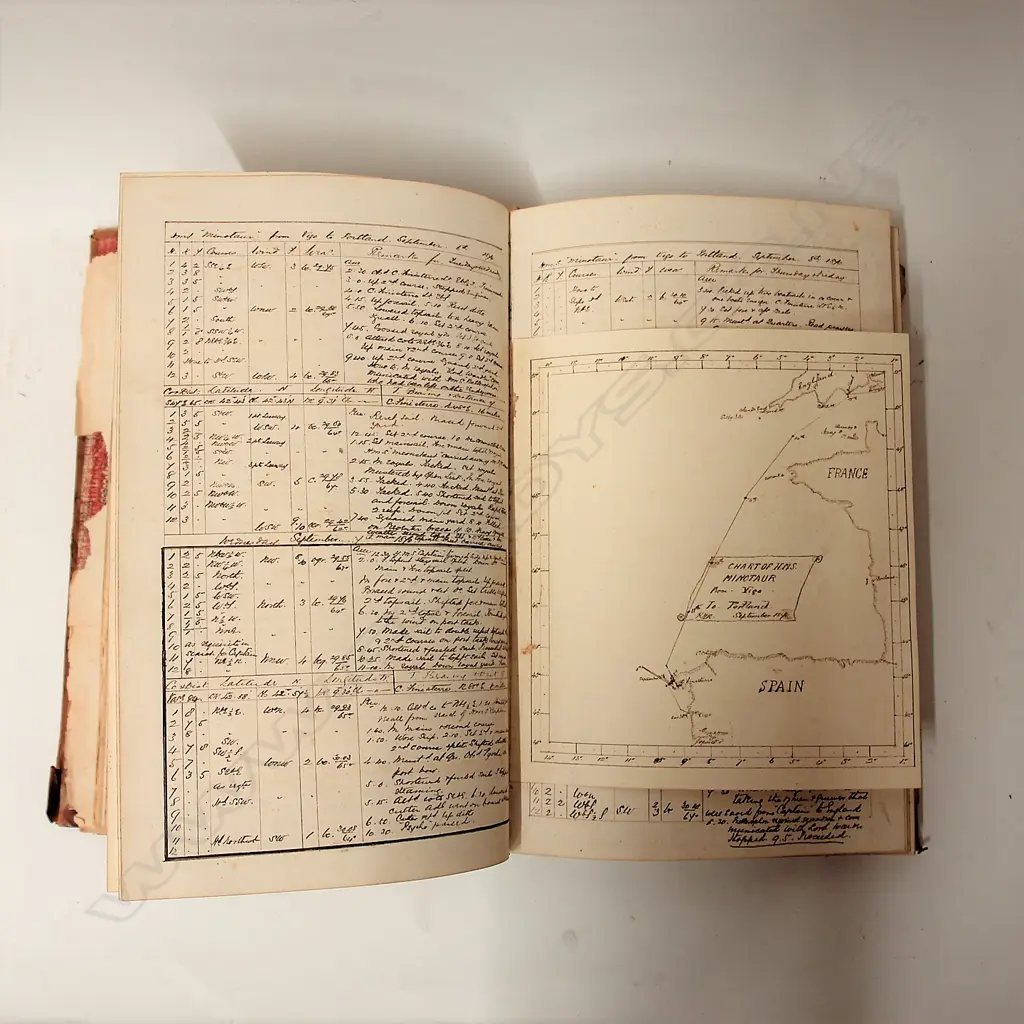 A 19thC leather bound and hand recorded ship's log Image 1++