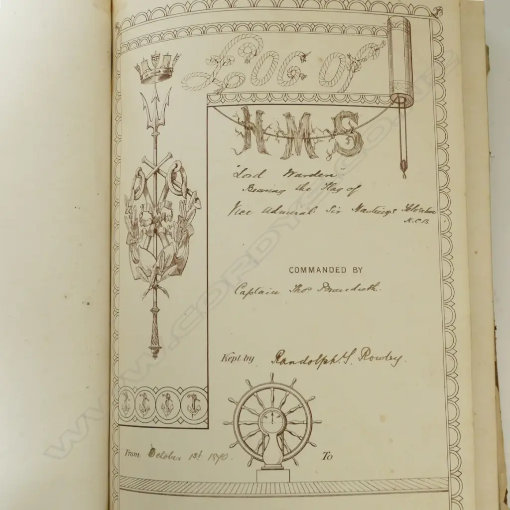 A 19thC leather bound and hand recorded ship's log Image 1++