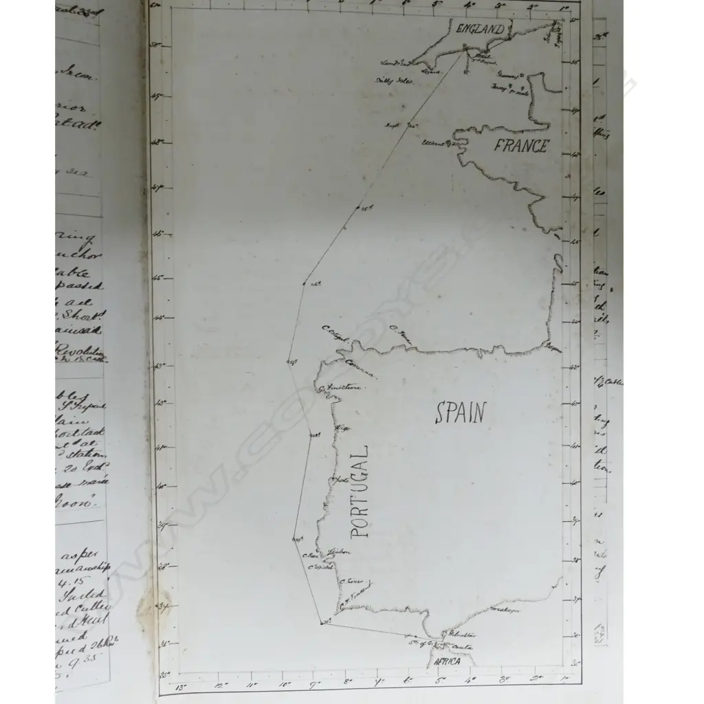 A 19thC leather bound and hand recorded ship's log Image 1++