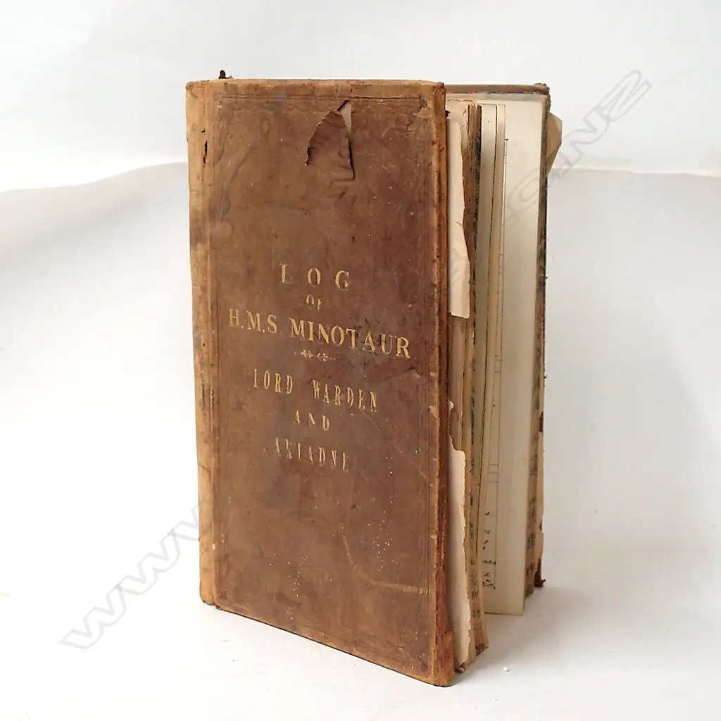 A 19thC leather bound and hand recorded ship's log Image 1++