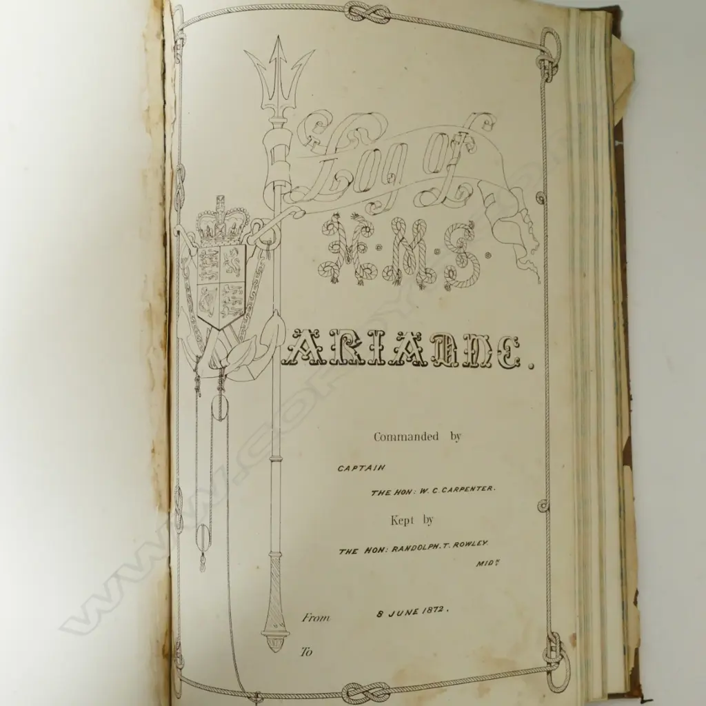 A 19thC leather bound and hand recorded ship's log Image 1++