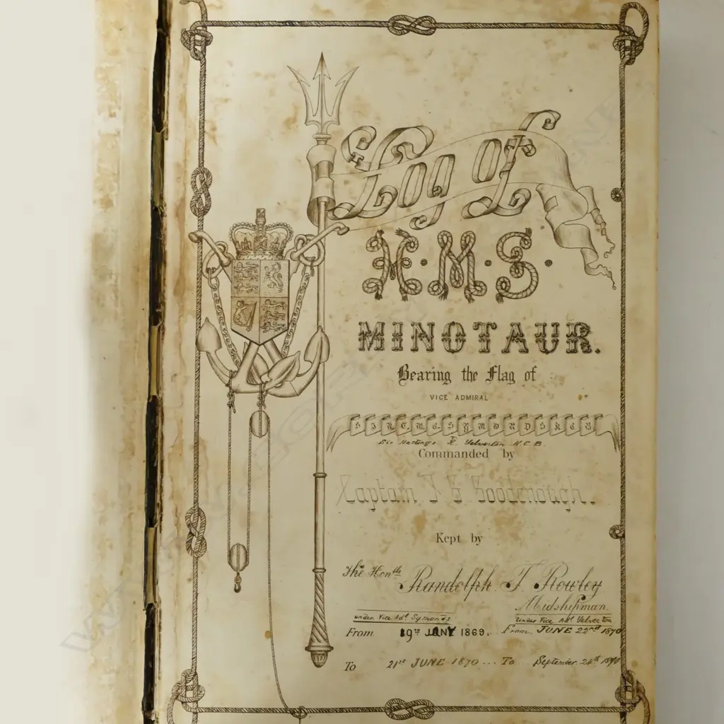 A 19thC leather bound and hand recorded ship's log Image 1++