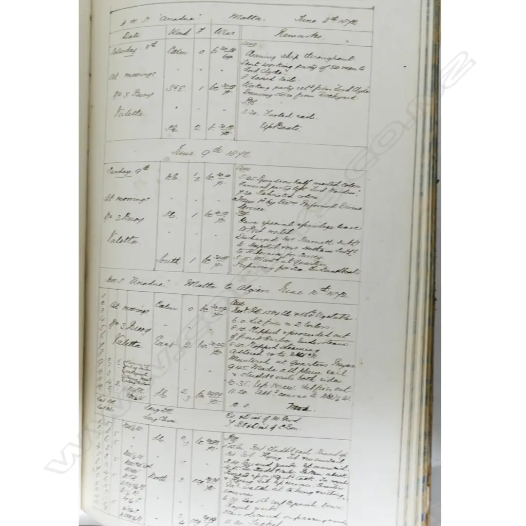 A 19thC leather bound and hand recorded ship's log Image 1++