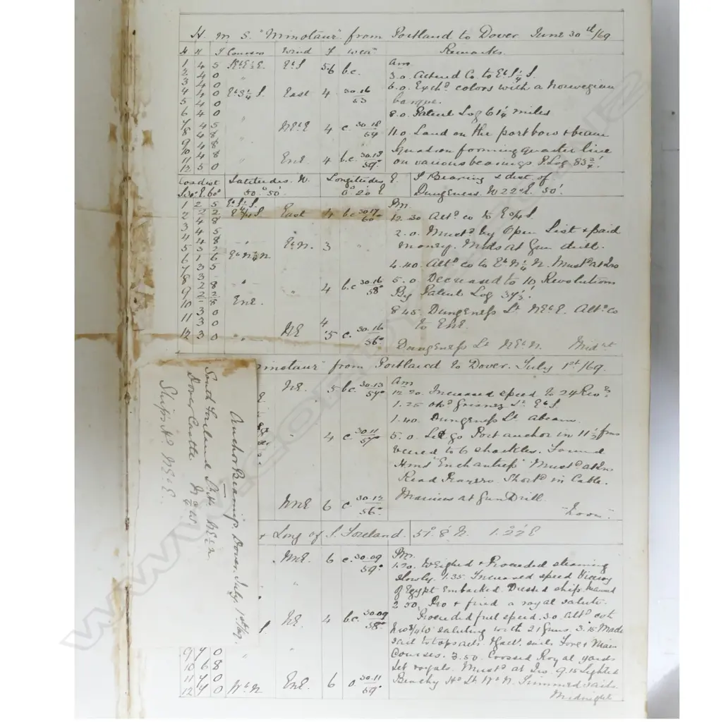 A 19thC leather bound and hand recorded ship's log Image 1++