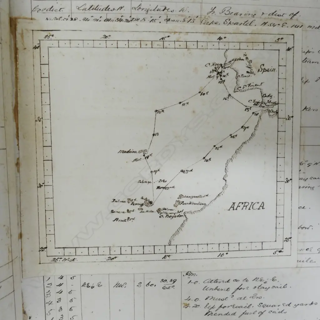 A 19thC leather bound and hand recorded ship's log Image 1++