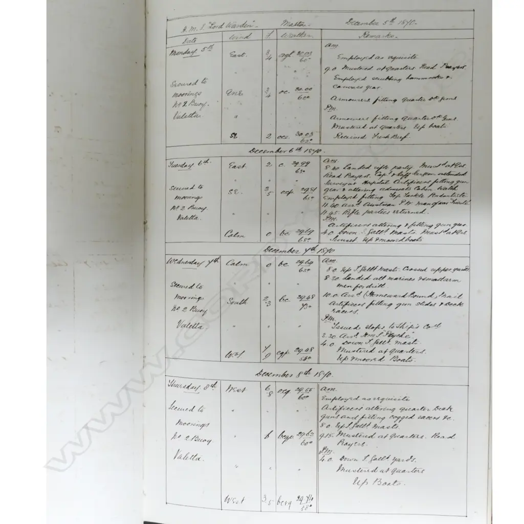 A 19thC leather bound and hand recorded ship's log Image 1++