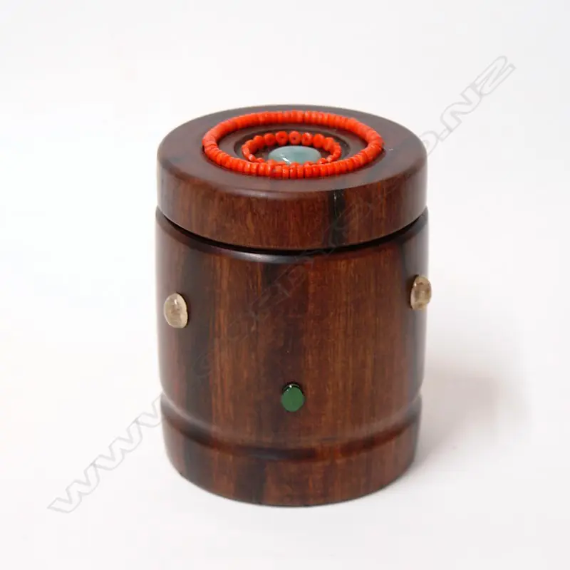 A 20thC jewelled turned ebony heavy lidded canister Image 1++