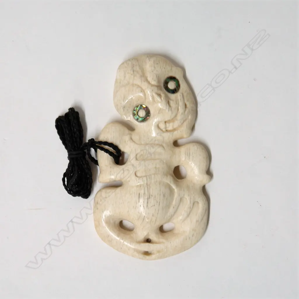 A Raponi Wilson carved whalebone (Paraoa) hei tiki Image 1++