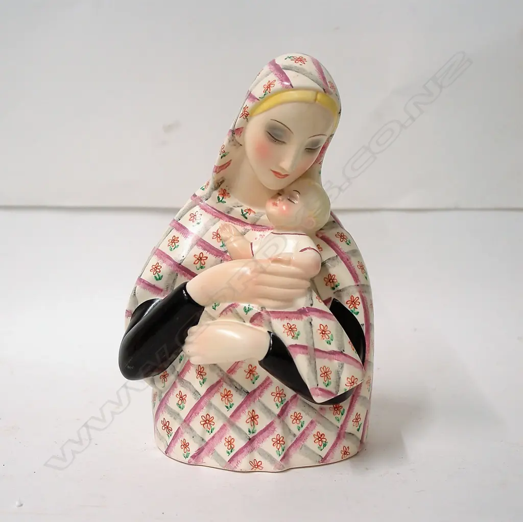 An Italian Lenci 1930s Art Deco figure group of a stylish mother and child Image 1++