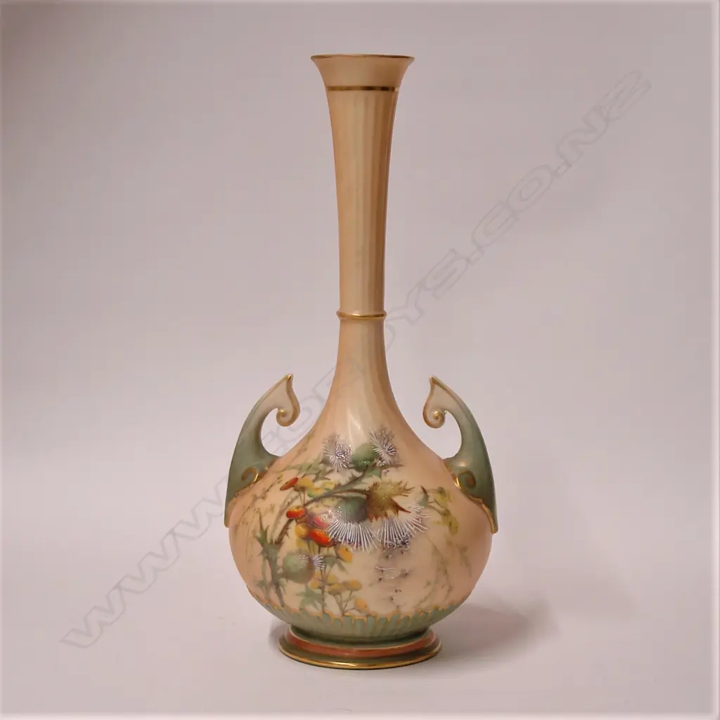 A c.1900 Royal Worcester tall specimen vase painted with thistles Image 1++
