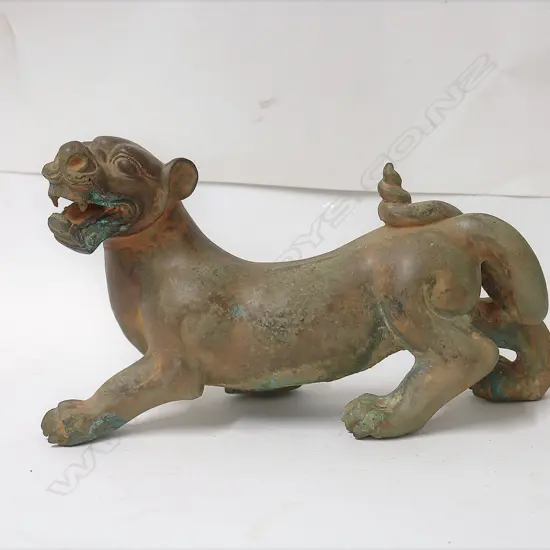 A Chinese Han type bronze chimera (mythical cat beast)