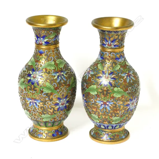 A pair of Chinese raised cloisonné vases