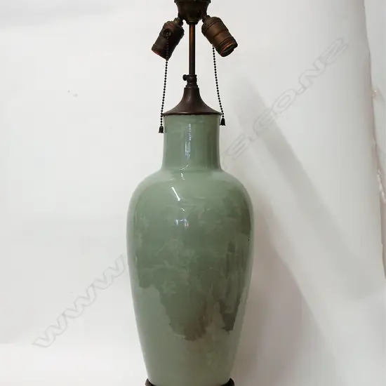 A rare and large 17th or early 18thC (Kangxi/Yongzheng) celadon vase (lamp)