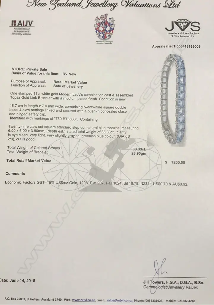 An 18ct. white gold and blue topaz bracelet Image 1++