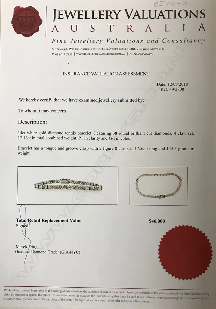 A 14ct. white gold diamond tennis bracelet Image 1++