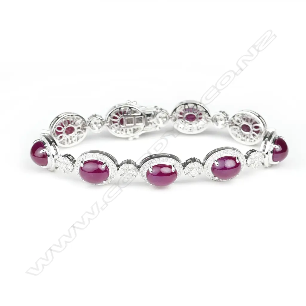 An 18ct. white gold rubellite and diamond bracelet Image 1++