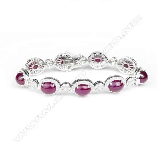 An 18ct. white gold rubellite and diamond bracelet