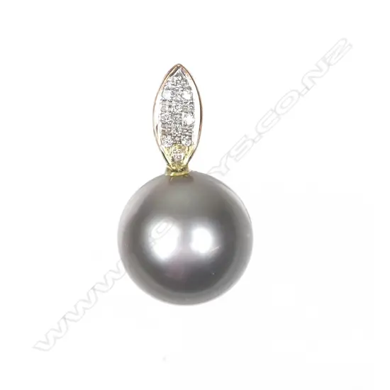 A 9ct. rose gold pearl and diamond pendant