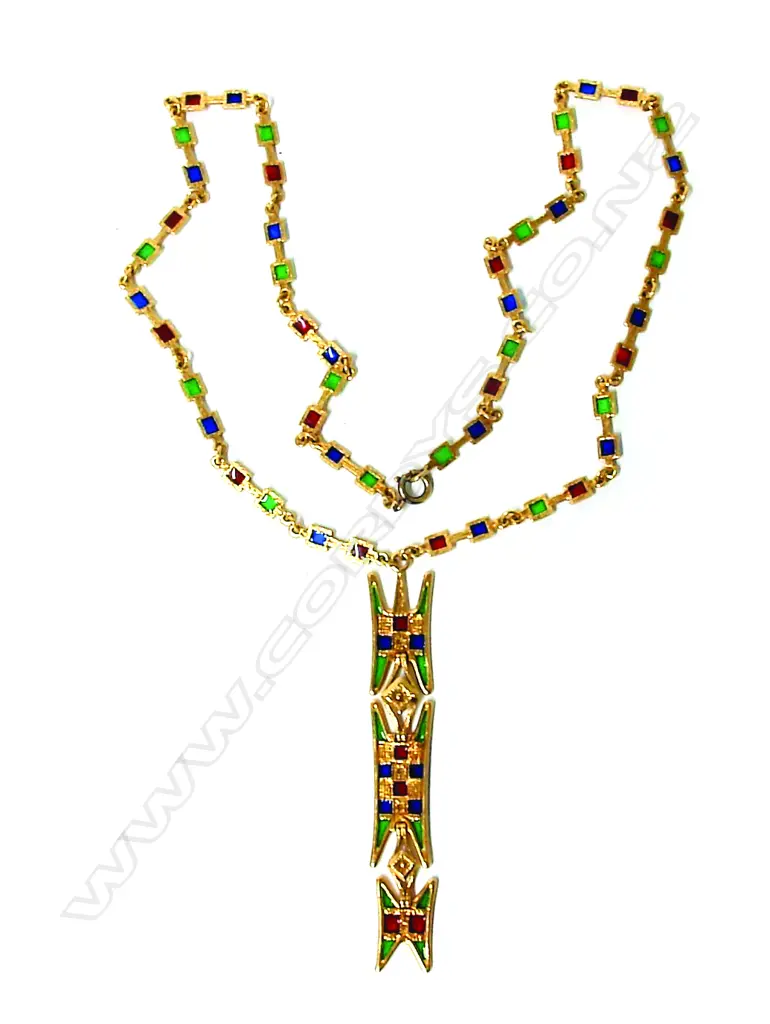 An Italian 1960s designer 18ct. yellow gold and enamelled stylish necklace Image 1++