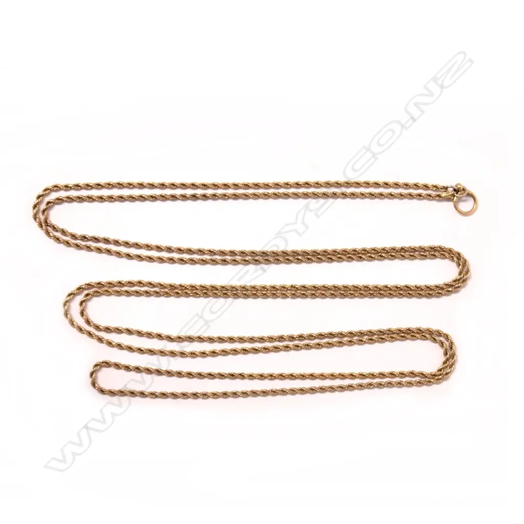 A c.1900 9ct. yellow gold rope twist muff chain Image 1++