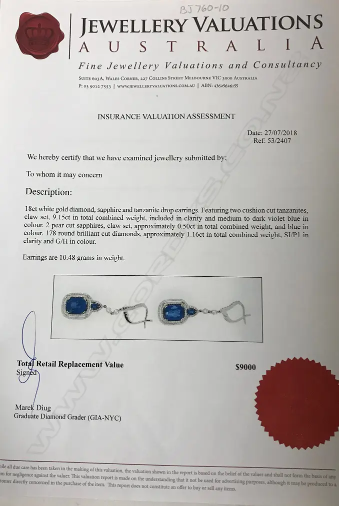 A pair of 18ct. white gold tanzanite Image 1++