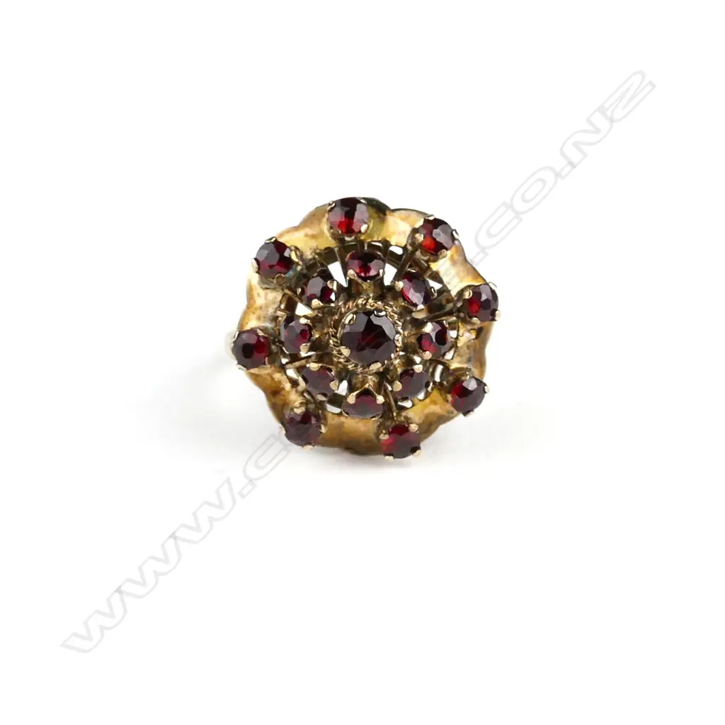 A 14ct. gold and Bohemian garnet cocktail ring Image 1++