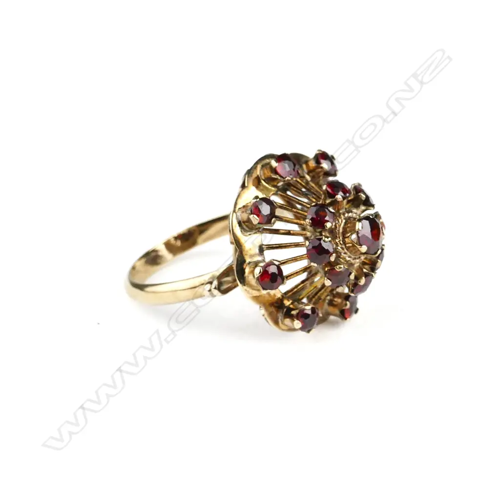 A 14ct. gold and Bohemian garnet cocktail ring Image 1++