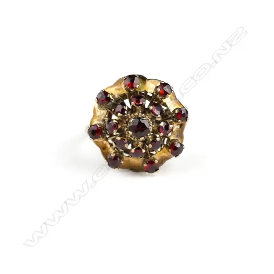 A 14ct. gold and Bohemian garnet cocktail ring