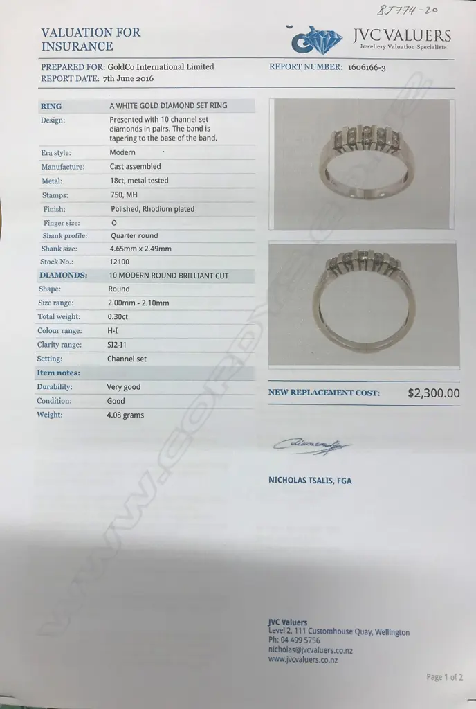 A vintage 18ct. gold Rhodium plated ten diamond dress ring Image 1++