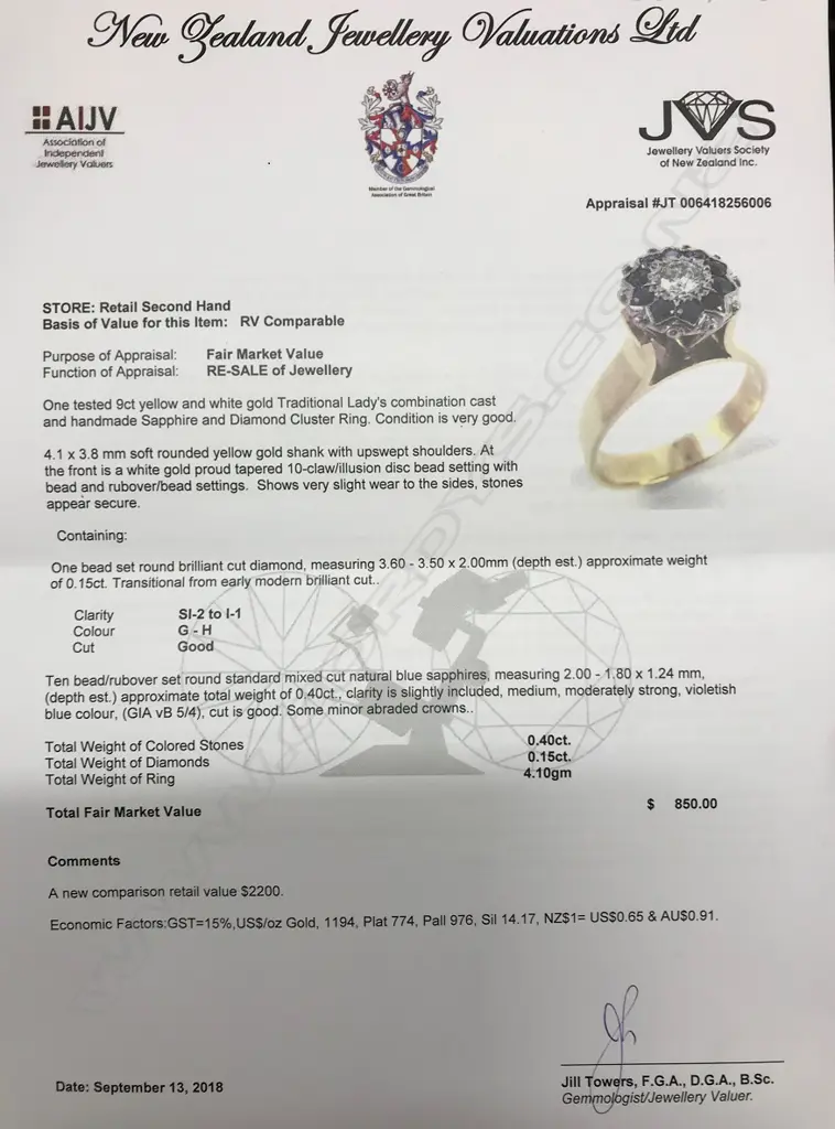 A lady's estate 9ct. yellow and white gold sapphire and diamond cluster ring Image 1++