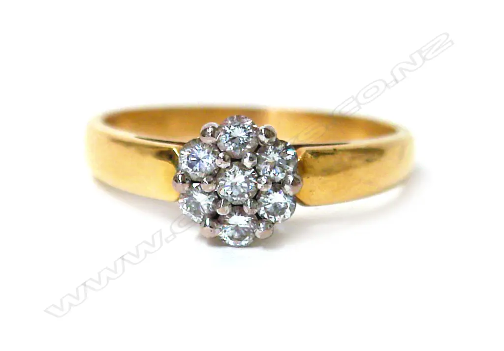 An  estate 18ct. yellow gold and diamond cluster ring Image 1++