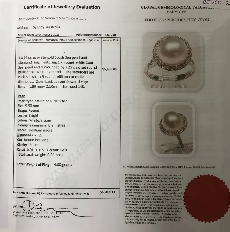 A 14ct. white gold pearl and diamond ring Image 1++