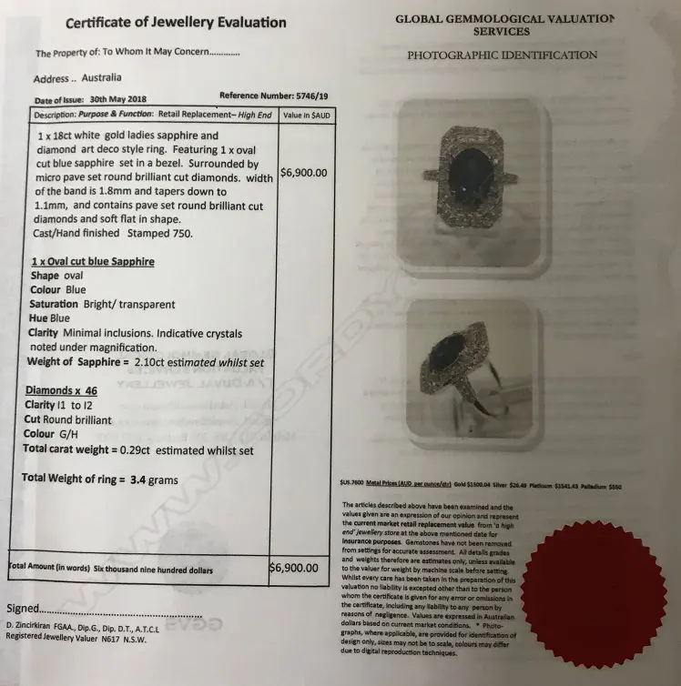 An 18ct. white gold sapphire and diamond Art Deco style ring Image 1++