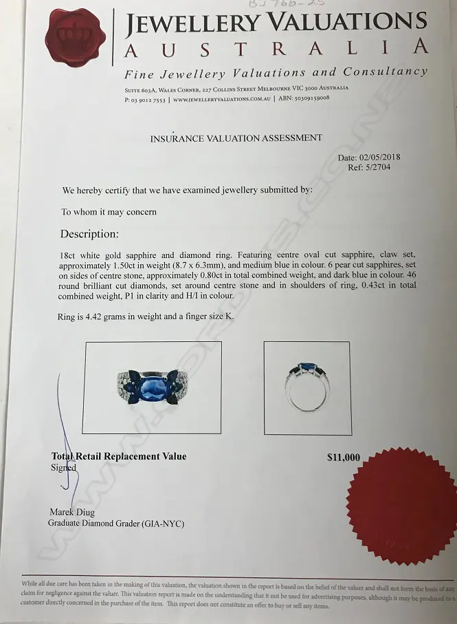 An 18ct. white gold sapphire and diamond ring Image 1++