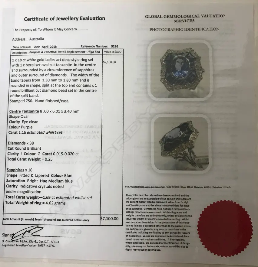 An 18ct. white gold tanzanite Image 1++