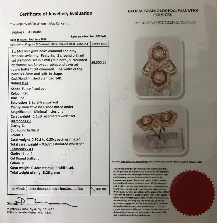 A 14ct. rose gold ruby and diamond Art Deco style ring Image 1++