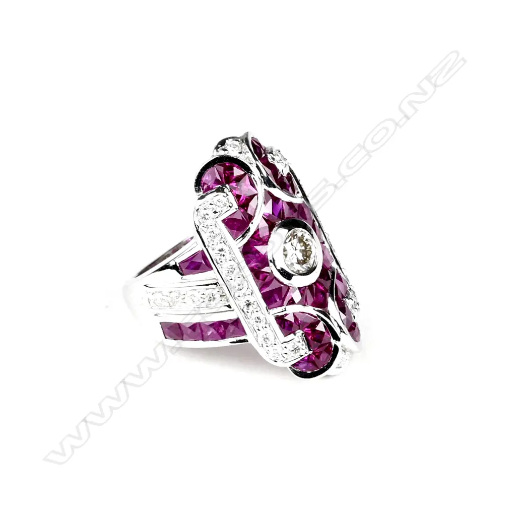An impressive modern Art Deco-style 18ct. white gold ruby and diamond dress ring Image 1++