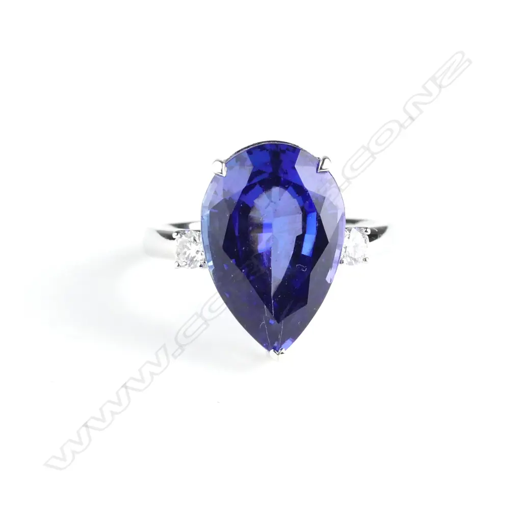 A 14ct. white gold tanzanite and diamond ring Image 1++