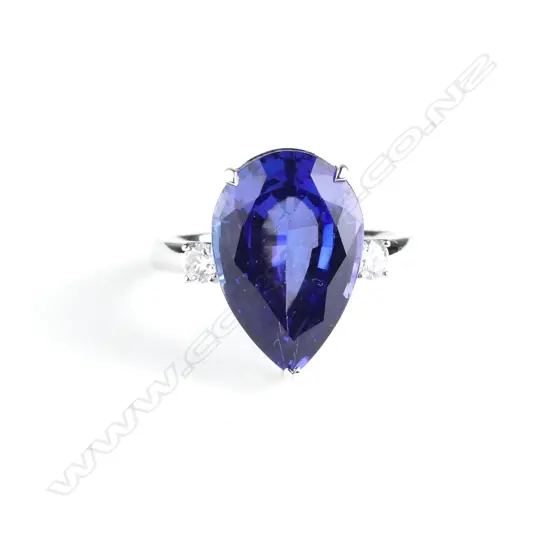 A 14ct. white gold tanzanite and diamond ring